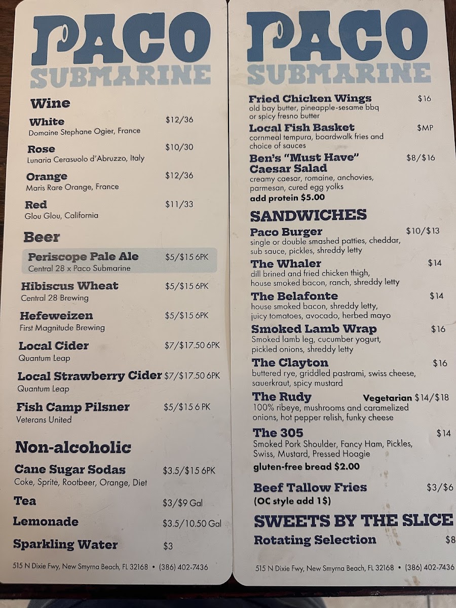 Menu Paco Submarine-1