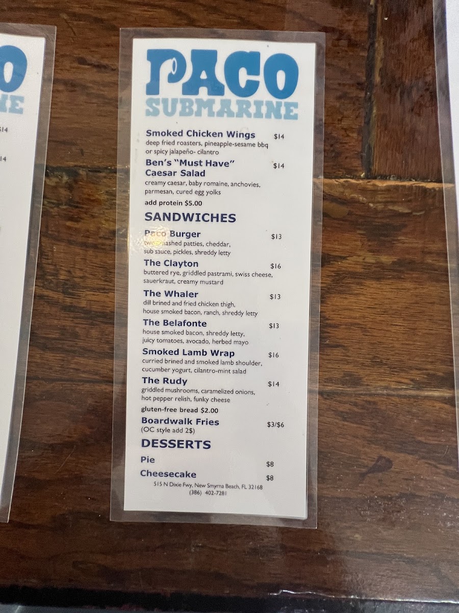 Menu Paco Submarine-3
